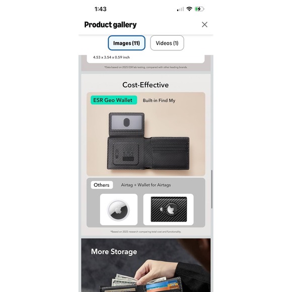 ESR Geo Wallet Built-in Apple Find My RFID Blocking Carbon Fiber Black Bifold - Picture 6 of 12